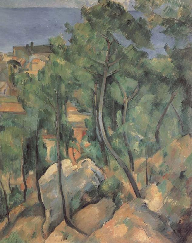 Paul Cezanne Boulders,Pine trees and sea at l-estaque oil painting image